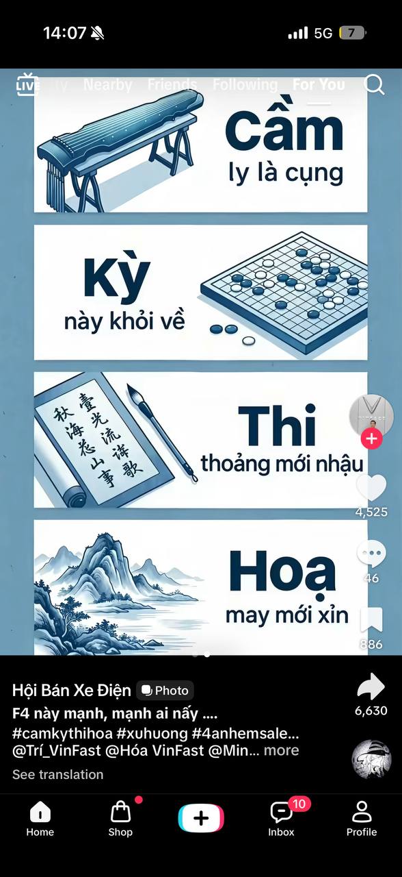 Meme chơi chữ "Cầm Kỳ Thi Hoạ" phiên bản nhậu